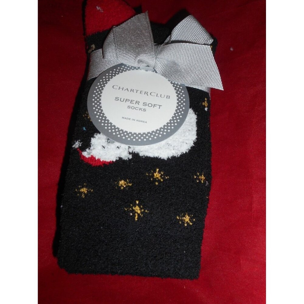 Charter Club Women's Soft Fuzzy Socks Black Polar Bear 9-11 Fits Shoe Size 6-10